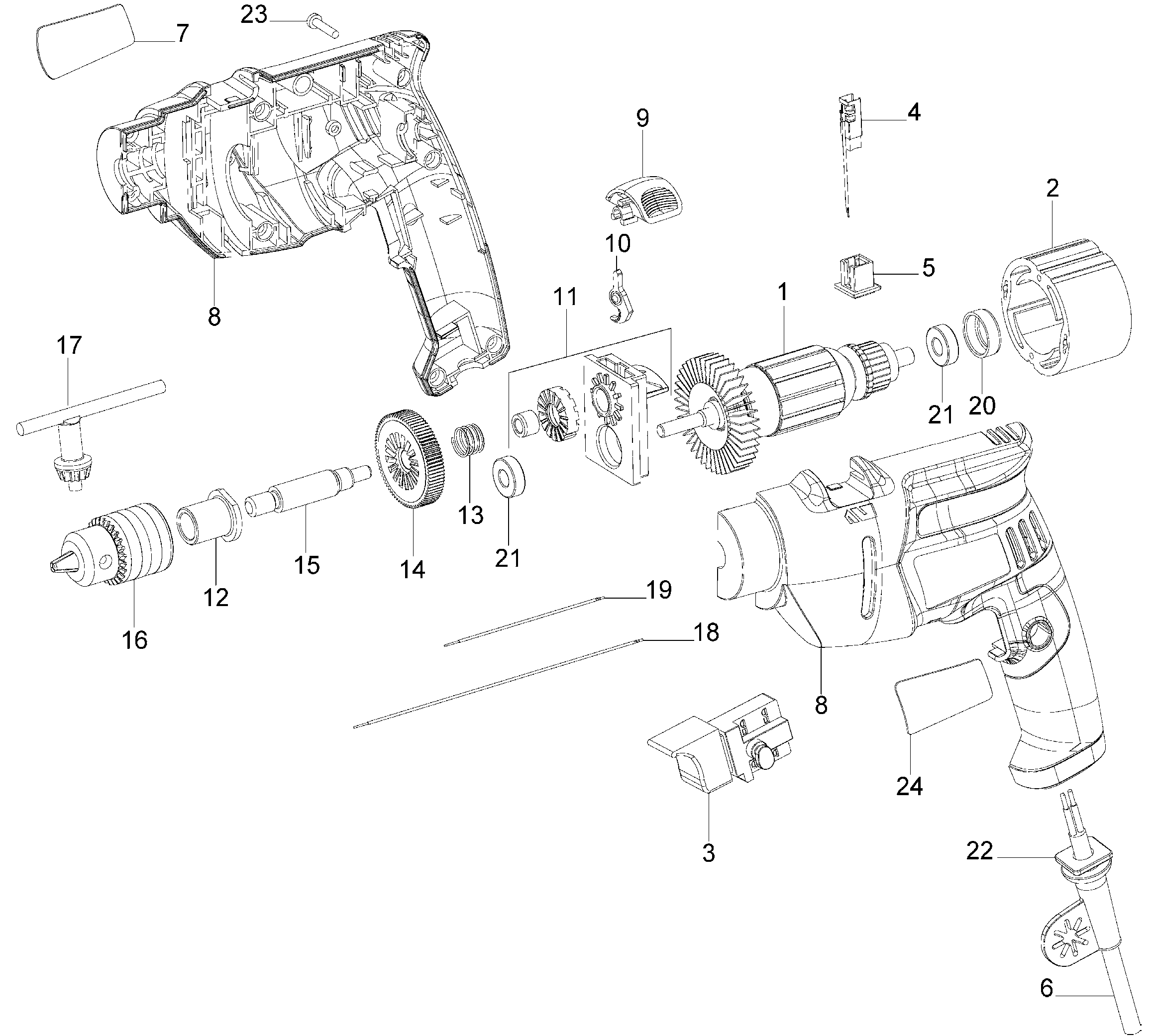Page A Diagram and Parts List for KR505-B2C 1 Black and Decker Hammer